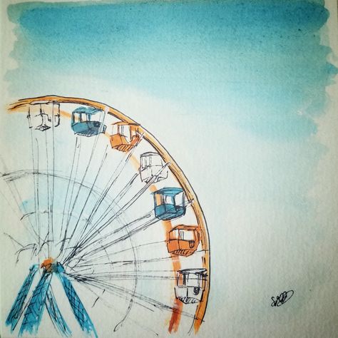 Amusement Park Drawing Sketch, Fair Drawings Sketch, Ferris Wheel Watercolor, Fair Drawings, Ferris Wheel Drawing, Ferris Wheel Painting, Radha Krishna Canvas Painting, Krishna Canvas Painting, Radha Krishna Canvas