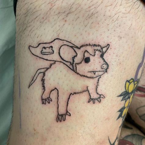 Unhinged Tattoo, Unhinged Tattoos, Funny Animal Tattoos, Venice Tattoo, Opossum Tattoo, Baby Opossum, Orlando Tattoo, Tattoo Themes, Deez Nuts