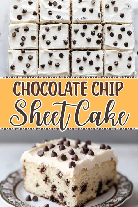 Chocolate Chip Cake With Box Cake, Sheet Pan Cakes Easy, Chocolate Chip Cake Recipe Easy, Chocolate Chip Sheet Cake, Sheet Pan Cakes, Chocolate Chip Cake Recipe, Chocolate Chip Pound Cake, Brown Sugar Frosting, Good N