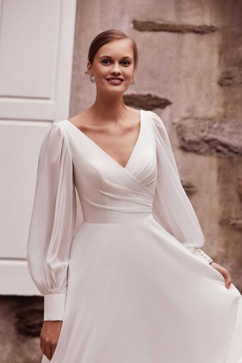 Casual Wedding Dresses, Sincerity Bridal, Wedding Dresses A Line, Chiffon Wedding Dress, Sleeve Wedding Dress, Casual Wedding Dress, Winter Wedding Dress, Chiffon Gown, Modest Wedding Dresses