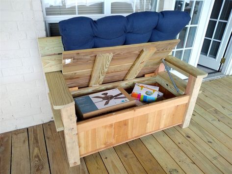 Reader Project | How to Build a Porch Pirate-Proof Bench - This Old House Porch Storage Bench, Drop Box Ideas, Build A Porch, How To Build A Porch, Porch Storage, Porch Bench, Front Door Entryway, Porch Plans, Cedar Cladding