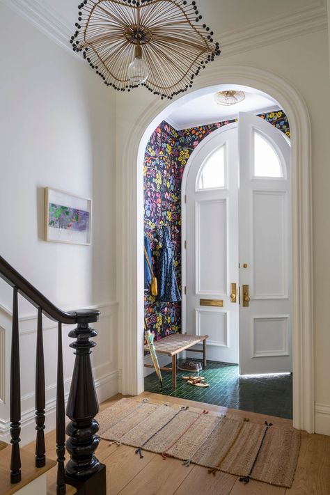 The Insider: Full-on Cobble Hill Townhouse Gut Transforms Unfinished Into Impeccable Luxury Entryway, Arched Entry Doors, Brownstone Interiors, Parlor Floor, Townhouse Interior, Cobble Hill, Interior Renovation, Entry Hall, Entry Way