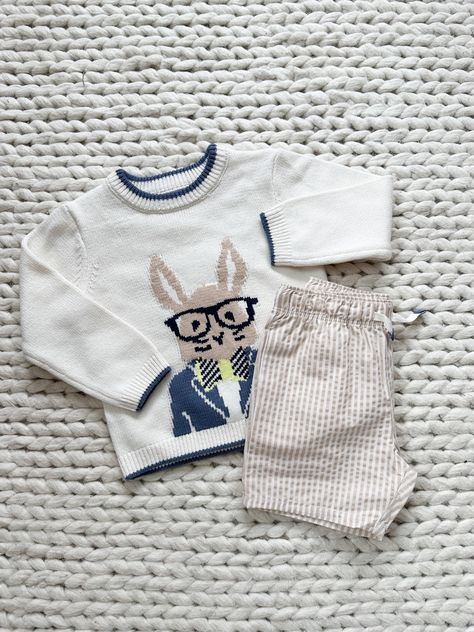 Easter Bunny with Glasses, Easter Sweater and Striped Shorts for Toddler Boy Easter Boy Outfits, Toddler Easter Outfit, Toddler Boy Easter Outfit, Boy Easter Outfit, Cute Toddler Boy, Toddler Boy Easter, Bunny Sweater, Boys Easter Outfit, Toddler Easter