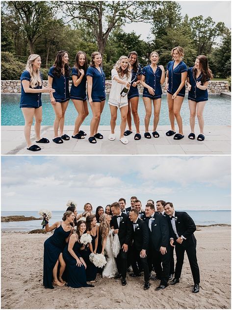 Navy Beach Wedding, Navy Blue Wedding Dress, Beach Wedding Navy, Timeless Classic Wedding, Sunday Photography, Blue Wedding Receptions, Newport Ri Wedding, Blue Beach Wedding, Beach Club Wedding