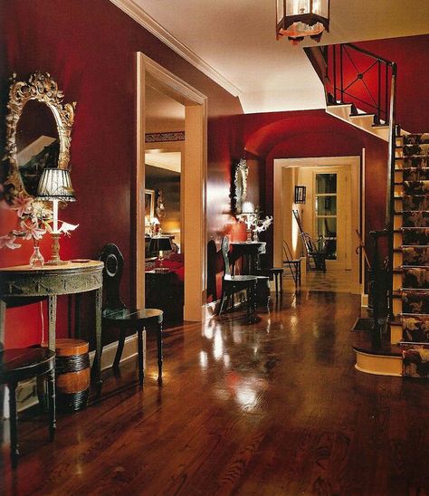 The Color Red, A Misconception And How To Work With It - laurel home Maroon Walls, Red Living, Black Living Room, Living Room Red, Foyer Decorating, Red Rooms, Red Decor, Red Walls, Red Interiors