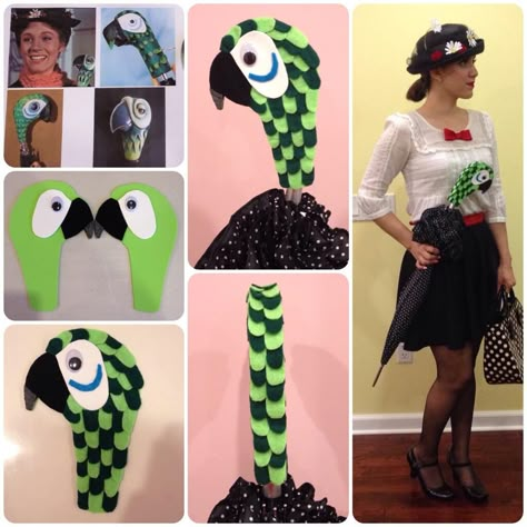 DIY felt parrot umbrella mary poppins Mary Poppins Kostüm, Mary Poppins Halloween, Mary Poppins Umbrella, Umbrella Diy, Karneval Diy, Mary Poppins Party, Mary Poppins Costume, Purim Costumes, Halloween Infantil