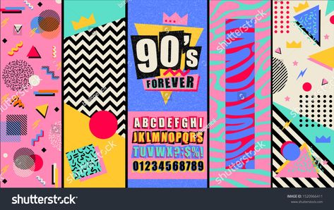 90s and 80s poster. Nineties forever. Retro style textures and alphabet mix. Aesthetic fashion background and eighties gra #Ad , #Affiliate, #alphabet#textures#mix#fashion 90s Graphic Design, 80s Poster, Graphic Design Styles, Retro Graphic Design, Event Template, Fashion Background, Music Party, Retro Mode, Vintage Graphic Design