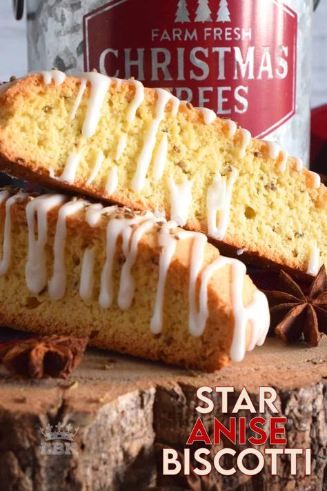 If you love the taste of licorice, you'll love Star Anise Biscotti! Light and crispy, and beautifully glazed with simple icing; these pair so well with a latte and make a perfect afternoon treat! #star #anise #licorice #biscotti #christmas #holiday #baking #glazed Star Anise Recipes Food, Star Anise Cookies, Anise Scones, Star Anise Recipes, Biscotti Anise, Anise Recipes, Anise Biscotti Recipe, Biscotti Christmas, Christmas Biscotti Recipe