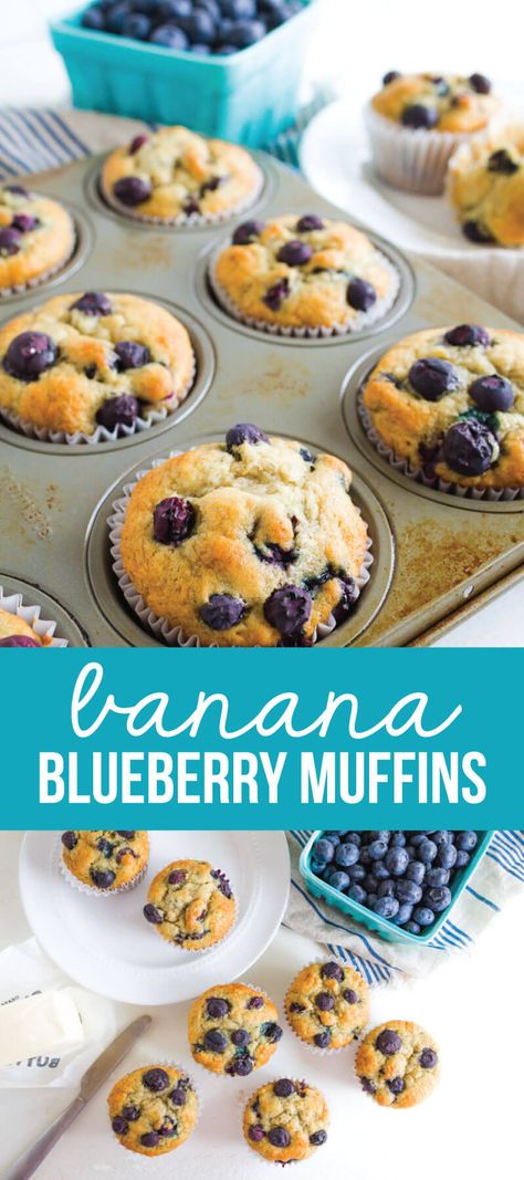 Banana Blueberry Chocolate Chip Muffins, Bananas And Blueberries Recipes, Easy Blueberry Banana Muffins, Banana Blueberry Mini Muffins, Blueberry And Banana Muffins, Banana Blackberry Muffins, Banana Blueberry Muffins Easy, Blueberry Banana Bread Muffins, Blueberry Banana Recipes