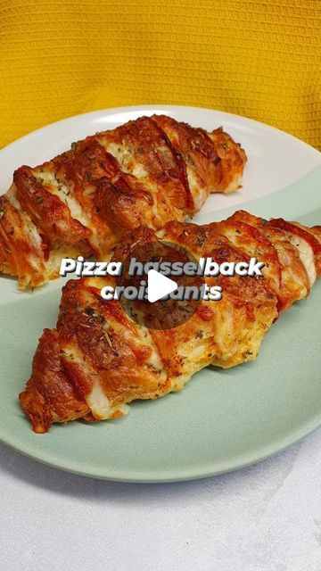 Emily Scott on Instagram: "PIZZA HASSELBACK CROISSANTS 🍅🧀🥐. Oh my, you need to try! 😍  Gloriously crispy on the outside and stuffed with tomato sauce, pepperoni & gooey mozzarella, these pizza inspired croissants are incredible 🤤.  Simply cut slices along a croissant without slicing all the way through, fill the gaps with tomato sauce, pepperoni slices and grated mozzarella, then brush with garlic & Italian herb butter before cooking in the air fryer or oven.  So easy, so cheesy and SO delicious! 😋  Recipe (serves 2): 🍅 Cut slices along 2 croissants without slicing all the way through. 🧀 Mix 1/2 tbsp tomato puree with a pinch of dried oregano & a drop of cold water to loosen. 🥐 Spread the tomato sauce in each of the gaps, then stuff with sliced pepperoni (optional) & 40g grated mo Emily Scott, Tomato Puree, Herb Butter, Salted Butter, Oven Baked, How To Dry Oregano, Tomato Sauce, Mozzarella, Air Fryer