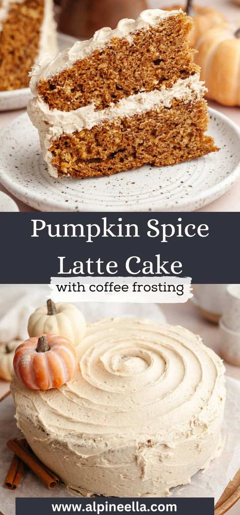 Celebrate PSL season with this pumpkin spice latte cake! Soft & fluffy pumpkin cake layers topped with espresso & pumpkin spice frosting. Pumpkin Spice Frosting, Pumpkin Spice Latte Cake, Latte Cake, Spice Frosting, Espresso Cake, Coffee Buttercream, Pumpkin Spice Cake, Homemade Pumpkin Puree, Cake Layers