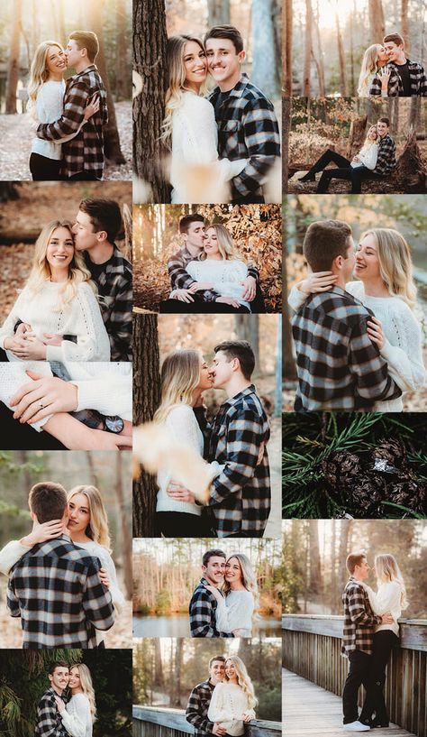 Couples Photo Session Poses, Engament Picture Ideas Fall, Engagement Pictures Woods Nature, Cute Fall Engagement Pictures, Wooded Engagement Photos Fall, Engagement Photo Settings, Engagement Photos Outfits Outdoor, Fall Woods Engagement Pictures, Engagement Pictures Inspiration