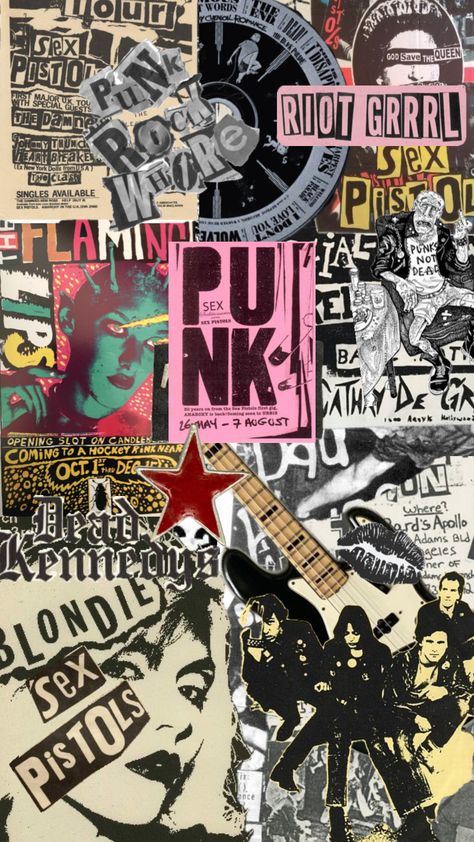 #punkrock #rock #vintage #sexpistols #music Punk Background Wallpapers, Punk Rock Background, Punk Rock Aesthetic Wallpaper, Gcse Music, Punk Background, Rock Collage, Colorful Punk, Punk Rock Aesthetic, Rock Aesthetic