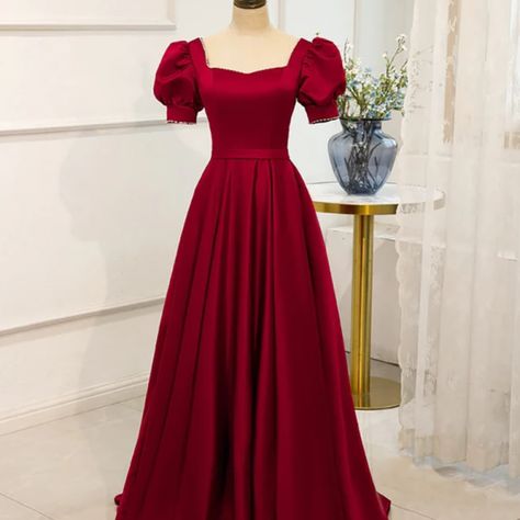 Luulla - Shopping Cart Red Bridesmaid Dresses With Sleeves, Red Dress With Puffy Sleeves, Red Puffy Sleeve Dress, 70s Style Prom Dress, Vintage Style Formal Dresses, Modest Red Bridesmaid Dresses, Modest Red Dresses, Red Modest Prom Dresses, Red Prom Dress With Sleeves