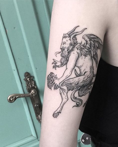 Agata Wiwczarek on Instagram: “Done @gulestus #tattoo #etching #engraving #engravingtattoo #tttism #linework #blackwork #blacktattoo #satyr” Satyr Tattoo Design, Dark Linework Tattoo, Etching Tattoo Design, Satyr Tattoo, Engraving Tattoo Linework, Faun Tattoo, Etching Style Tattoo, Etching Tattoo Linework, Grotesque Tattoo