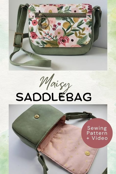 Saddlebag purse sewing pattern. The Maisy Saddlebag purse sewing pattern is a quick and easy bag to sew that you'll want to carry everyday. This classic purse sewing pattern comes with a pdf sewing pattern download and a step by step video sewalong tutorial. Detailed instructions mean even beginners can get a great result with this cute bag sewing pattern. Love that outside flap zipper pocket! SewModernBags Sewing Handbags Free Pattern, Sewing Purses Patterns Free Handbags, Purse Free Pattern Sewing, Phone Bag Sewing Pattern, Quilted Handbags Patterns Free, Sewing Patterns Bags Free, Sewing Crossbody Bag, Over The Shoulder Bag Pattern, Free Handbag Patterns To Sew