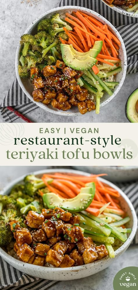 Tofu Lunch Bowl, Teriyaki Tofu Bowl Recipe, Teriyaki Bowl Vegetarian, Healthy Tofu Lunch, Tofu Bowls Vegan, Lunch With Tofu, Vegan Restaurant Recipes, Tofu Lunch Recipes Healthy, Vegan Teriyaki Bowl