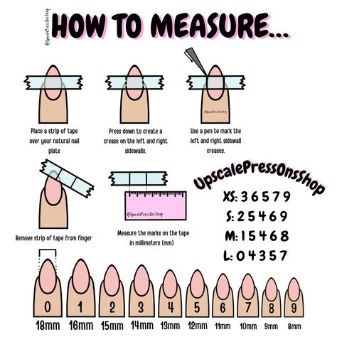 Press On Nail Measurement Chart, Press On Measurements, Nail Measurement Chart, Press On Nails Measurements Chart, Press On Nails Inspiration, Press On Nails Size Chart, Press On Sizing Chart, Making Press On Nails, Nail Size Chart