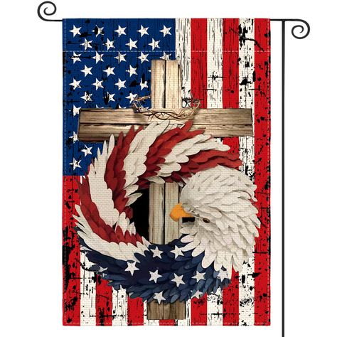 Flags On Front Porch, Eagle Wreath, Patriotic Garden Flag, American Flag Eagle, Eagle Design, Patriotic Stars, Cat Air, Yard Flags, Lawn Decor