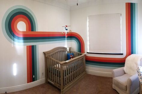 Retro Mural Wall Art, 70s Stripe Wall, Stripe Mural, 70s Wall Mural, 70s Stripes, Playroom Mural, Painted Closet, Contemporary Nursery, Wall Murals Diy