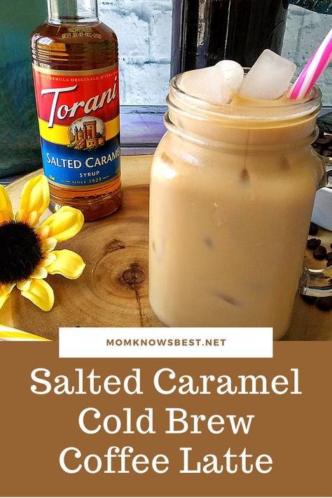 This Dairy-Free Salted Caramel Cold Brew Coffee Latte is an easy, three-ingredient drink that is made with homemade cold brew coffee. Get the amazing recipe! #coffee #coldbrew #coldbrewcoffee #latte #homemade #DIY #coffeebreak #Ilovecoffee #toroni #caramel #syrup #best #easy Salted Caramel Cold Brew, Caramel Cold Brew, Homemade Iced Coffee Recipe, Diy Iced Coffee, Caramel Iced Coffee Recipe, Homemade Cold Brew Coffee, Healthy Iced Coffee, Best Cold Brew Coffee, Homemade Iced Coffee