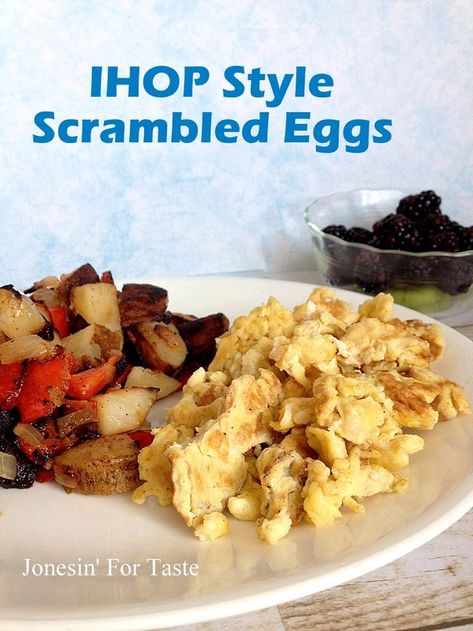 IHOP Style scrambled eggs- A little pancake batter adds volume and a little extra flavor to your standard scrambled eggs. Ihop Egg Recipe, Ihop Pancake Recipe Copycat, Breakfast American, I Hop Pancake Recipe, Scrambled Eggs Recipe, Steak Tips, Ideas For Breakfast, Copycat Restaurant Recipes, Dinner Entrees