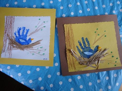 Handprint Birds, Handprint Bird, Spring Handprint Art, Prek Art, Spring Arts And Crafts, Spring Art Projects, Spring Classroom, Spring Preschool, Footprint Art