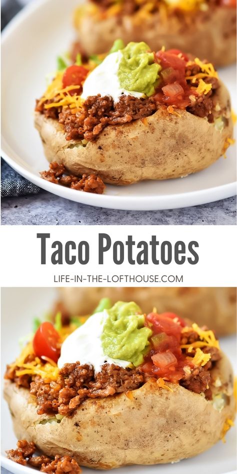 Taco Stuffed Potato Recipes, Easy Dinner Recipes With Stuff At Home, Things To Eat With Potatoes, Yummy Food Appetizers, Taco Dinner Dessert Ideas, Supper Food Ideas, Football Sunday Recipes Dinners, Great Meal Ideas, Baked Potato Lunch Ideas