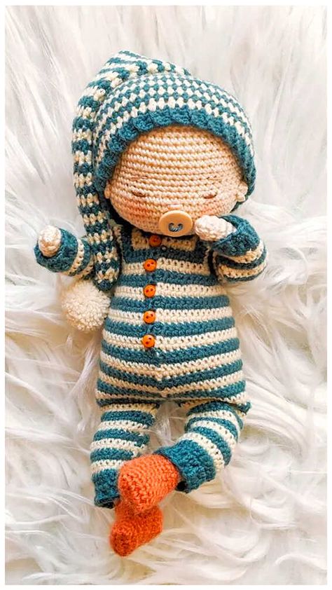 Sleepy Doll Amigurumi Free Pattern, Amigurumi Doll Free Pattern Pdf, Crochet Baby Dolls Free Patterns, Teddy Bear Ideas, Crochet Boy Doll, Amigurumi Baba, Crochet Baby Doll, Boy Baby Doll, Bear Ideas