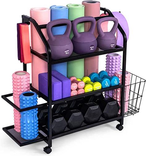 Gym Storage Ideas, Workout Room Organization, Workout Equipment Storage, Mini Gym At Home, Gym Equipment Storage, Gym Organization, Fitness Equipment Storage, Mini Gym At Home Ideas, Exercise Accessories