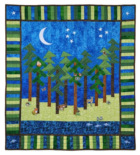 Quilt Pattern to make a Pine Tree wall hanging or baby quilt. Piecing and fusible applique. Forest Quilt Patterns, Tree Quilt Patterns Free, Quilts With Trees, Tall Pines Quilt Pattern, Pine Tree Quilt Pattern, Trees Quilt Pattern, Quilts With Mountains And Trees, Trees Baby Quilt, Scrap Pine Tree Quilt