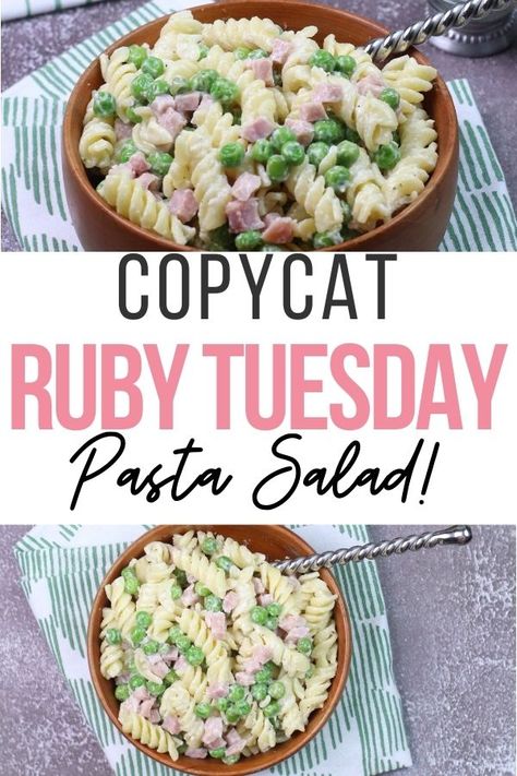 Have you ever had the pasta salad at Ruby Tuesday? It's a unique pasta salad recipe that is very flavorful and delicious. I've put together this awesome copycat Ruby Tuesday pasta salad recipe so that we can enjoy this great dish at home! Ruby Tuesday Recipes, Unique Pasta Salad, Baked Potato Salad Recipe, Suddenly Salad, Baked Potato Salad, Resep Pasta, Ranch Pasta Salad, Salad Pasta, Resep Salad