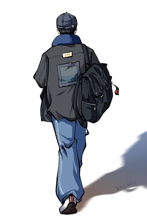 Open Backpack Drawing Reference, Guy From Behind Drawing, Wearing Backpack Reference Drawing, Open Backpack Reference, Backpack Art Reference, Backpack Art Drawing, Holding Backpack Reference, Backpack Drawing, Back Drawing