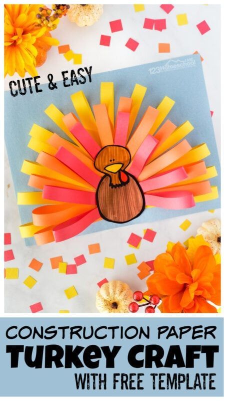 Construction Paper Turkey, Pumpkin Math Activities, Thanksgiving Art Projects, Turkey Template, Turkey Crafts Kids, Thanksgiving Math Activities, Paper Turkey, Fun Thanksgiving Crafts, Crafts Printable