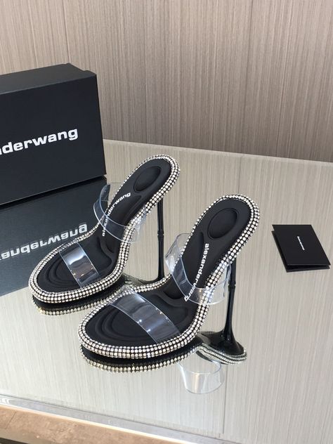 Bratz Shoes, Alexander Wang Heels, Fashions Designs, Wang Heels, Woman Sandals, Shoes Collection, Crystal Stones, Slipper Sandals, Aesthetic Grunge