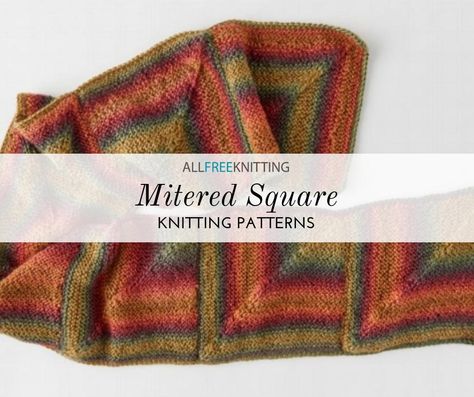 Also called modular knitting, this uses squares that are made with simple decreases in the center. Check out our mitered square knitting patterns! Mitered Square Knitting, Square Knitting Patterns, Yarn Room, Modular Knitting, Knitted Squares Pattern, Knit Coaster, Candlewicking Embroidery, Knitted Stuff, Mitered Square