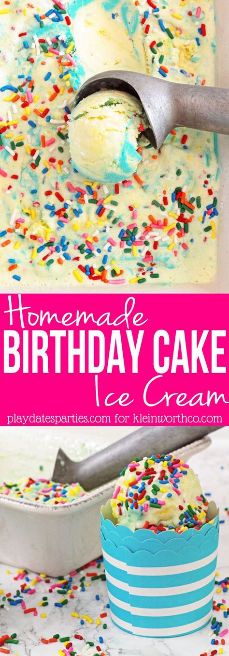 Birthday Cake Ice Cream Recipe, Birthday Cake Ice Cream, Cake Batter Ice Cream, Cake Rainbow, Flavored Ice, Hair Rainbow, Make Birthday Cake, Ice Cream Birthday Cake, Blue Frosting