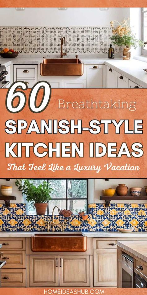 Spanish Kitchen Cabinets, Spanish Villa Interior Design, Italian Tile Kitchen, Spanish Kitchen Ideas, California Spanish Style Interior, Spanish Style Kitchen Ideas, Spanish Bathroom Hacienda Style, Modern Spanish Style Kitchen, Portuguese Tiles Kitchen