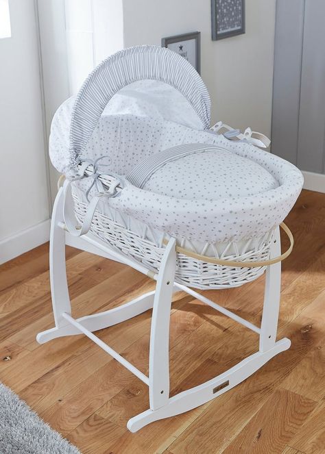 Clair de Lune Deluxe Rocking Stand (L: 70cm - 84cm W: 30cm - 34cm) Wicker Bassinet, Rocking Bassinet, Bedside Bassinet, Moses Basket Stand, Baby Moses Basket, Baby George, Dream Nurseries, Moses Basket, White Wicker