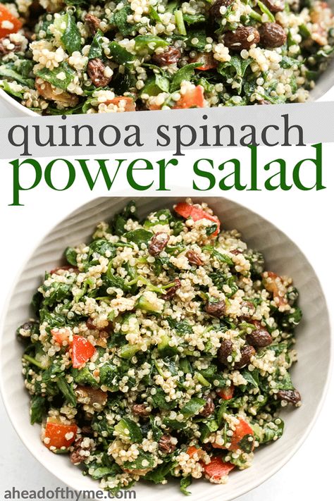 Quinoa Spinach Power Salad with Lemon Vinaigrette | Ahead of Thyme Quinoa Spinach Salad, Salad With Lemon Vinaigrette, Quinoa Recipes Easy, Quinoa Recipes Healthy, Quinoa Spinach, Power Salad, Salad With Lemon, Quinoa Salad Recipes, Lemon Vinaigrette