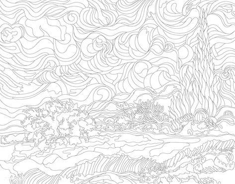 Wheat Field with Cypresses (1889-1890) by Vincent van Gogh : adult coloring page | free image by rawpixel.com / manotang Van Gogh Wheat Field, Van Gogh Coloring, Wheat Field With Cypresses, Free Illustration Images, Arte Van Gogh, Free Adult Coloring Pages, Wheat Field, Cleveland Museum Of Art, Wheat Fields