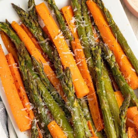 Roasted Carrots and Asparagus with Parmesan - Sprinkled With Balance Italian Roast, Cooked Carrots, Roasted Asparagus, Nutrition Labels, Roasted Carrots, Recipe Images, Roasted Vegetables, Save Food, Vegetable Side Dishes