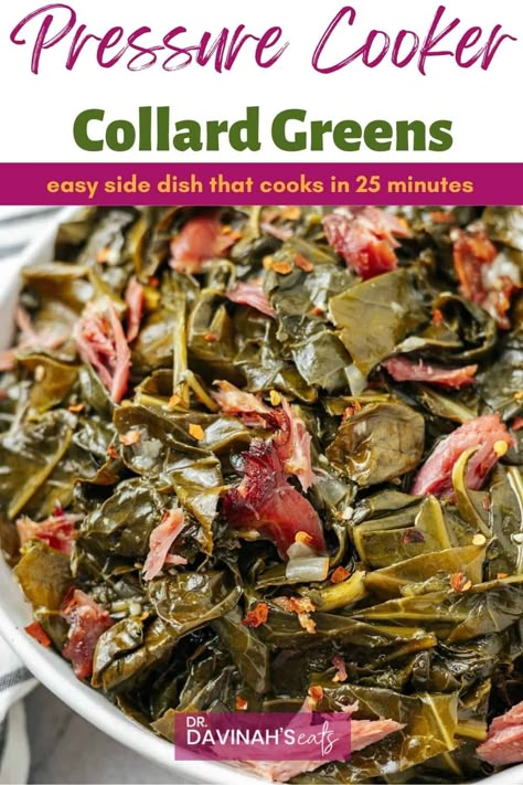 Pressure Cooker Collard Greens - Dr. Davinah's Eats Kale Greens Recipe Southern, Pressure Cooker Collard Greens, Instant Pot Collard Greens Recipe, Instant Pot Collard Greens, Crockpot Collard Greens, Collar Greens, Cooking Collard Greens, Vegan Collard Greens, Southern Collard Greens