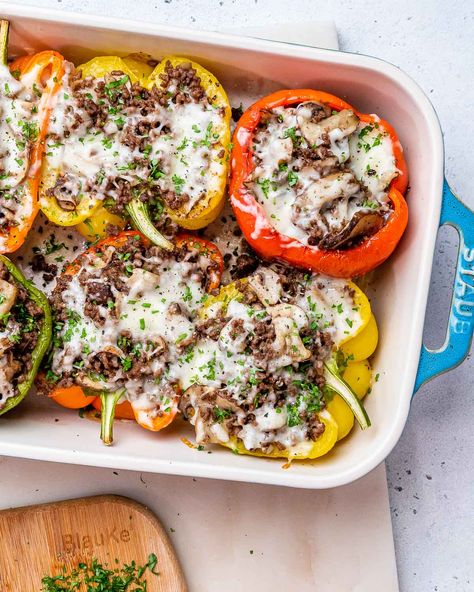 Philly Cheese Steak Stuffed Peppers Shaved Steak Stuffed Peppers, Philly Steak Stuffed Peppers, Paper Towel Experiment, Cheese Steak Stuffed Peppers, Steak Stuffed Peppers, Philly Cheese Steak Stuffed Peppers, Cleanfoodcrush Recipes, Amazing Dinners, Vegetable Meals