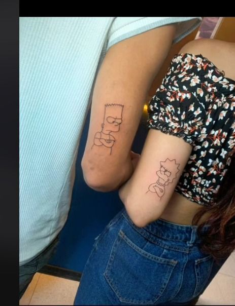 Cool Brother And Sister Tattoos, Funny Sibling Tattoos Brother And Sister, Bart And Lisa Tattoo Brother And Sister, Older Sister Younger Brother Tattoo, Tattoo Siblings Brother Sister, Tattoo With Brother, Tattoos For Little Brothers, Lisa And Bart Simpson Tattoo, Sister And Brother Tattoos