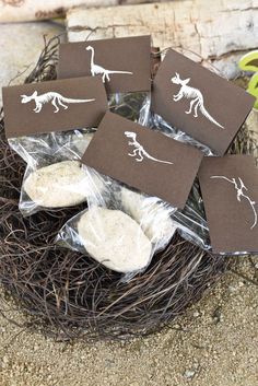 Dinosaur Egg Fossil, Dinosaur Favor Bags, Dino Dig, Dinosaur Favors, Diy Dinosaur, Egg Party, Dinosaur Dig, Dinosaur Museum, Dinosaur Party Decorations