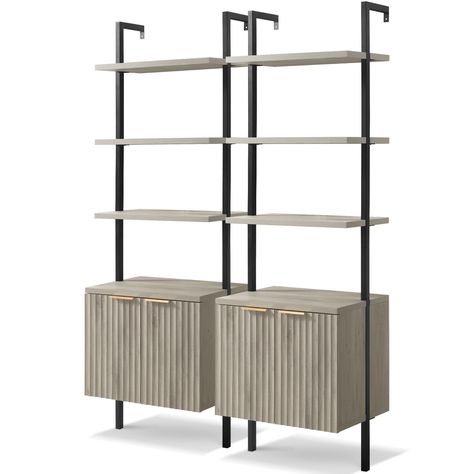 PRICES MAY VARY. Harmony of Nature and Style: Inspired by the graceful flow of nature, the Fluted Panel design elegantly embodies the subtle rhythm of natural elements. Enhanced by robust aluminum handles, this bookshelf seamlessly blends the poise of nature with durability and provides convenience when using the cabinet Robust Build: Constructed with Exterior Grade MDF, our wooden bookshelf merges robustness and longevity with aesthetics. Engineered to endure the passage of time, this ladder 5- Book Shelves In Hallway, Product Shelves Retail Displays, Behind Desk Decor, Aesthetic Book Display, Office With Bookshelf Wall, Bookshelf With Cabinet Base, Floating Shelves Dining Room Wall, Bookshelf Behind Couch, Office Shelving Ideas