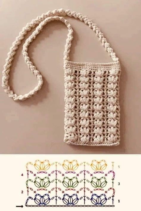 Crochet Straps For Bags, Crochet Phone Bag, Crocheted Purse, Crochet Backpack Pattern, Crochet Phone Cases, Crochet Mobile, Crochet Stitches Guide, Free Crochet Bag, Crochet Cord