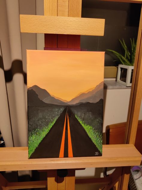 Road Trip Painting, Night Road Painting, Road Canvas Painting, Road Acrylic Painting, Road Trip Painting Acrylic, Mountain Roads Painting, Road Painting, Night Sky Painting, Simple Canvas Paintings