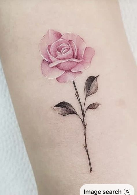 Rose Wrist Tattoo For Women, Single Needle Rose Tattoo, Mini Rose Tattoo, Small Red Rose Tattoo, Pink Rose Tattoo Design, Rose Tattoo With Name Forearm, Flower With Name Tattoo, Singular Rose Tattoo, Light Pink Flower Tattoo